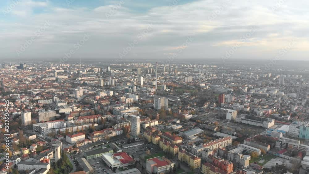 Aerial view of Zagreb capital of Croatia, drone cityscape durign a cloudy day, business city traffic and pollution, drone shot of an european capital Aerial view of Zagreb capital of Croatia, drone cityscape durign a cloudy day, business city traffic and pollution, drone shot of an european capital