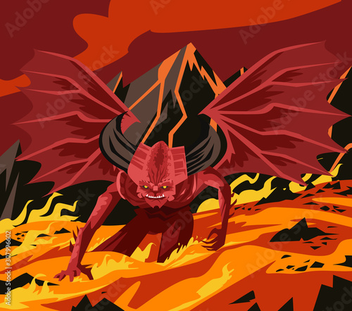 giant evil demon in magma hellfire