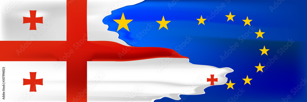 The merger of the flags of the European Union and Georgia The merger of the flags of the European Union and Georgia