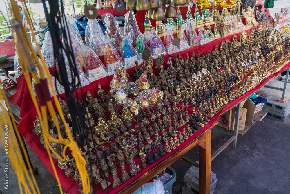 Uthai Thani, Thailand - November, 30, 2019 : Buddha amulets shop on the top of Sakae Krang Mountain.