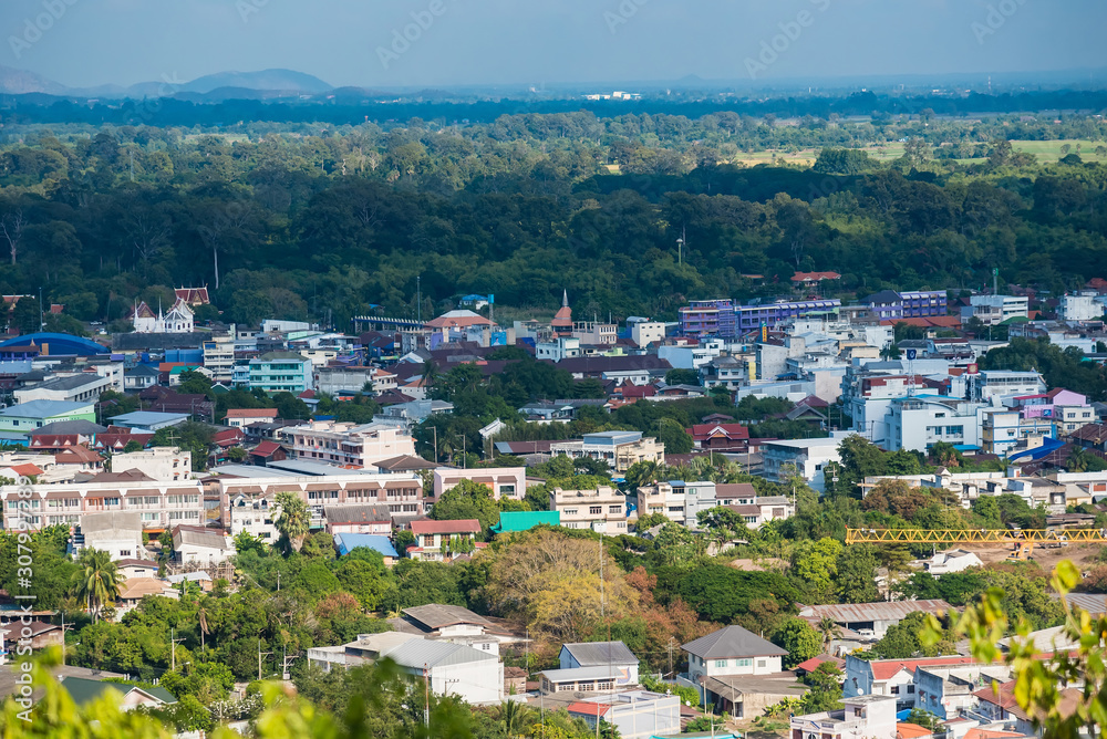 View of Uthai Thani city from the top of Sakae Krang Mountain.