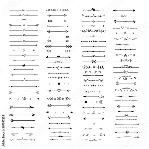 Handdrawn dividers and decorative separators. Divider clipart for wedding design and text decor