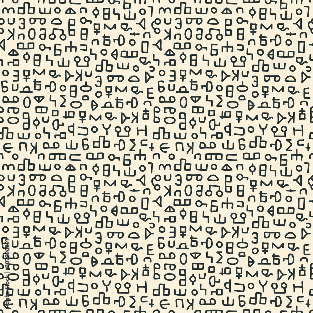 Seamless Doodle pattern. Abstract signs and elements, ancient writing. Hand drawn background Seamless Doodle pattern. Abstract signs and elements, ancient writing. Hand drawn background