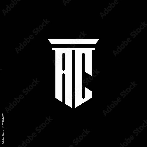 AC monogram logo with emblem style isolated on black background