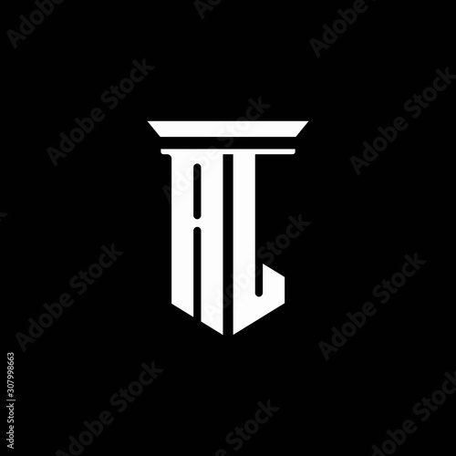 AL monogram logo with emblem style isolated on black background