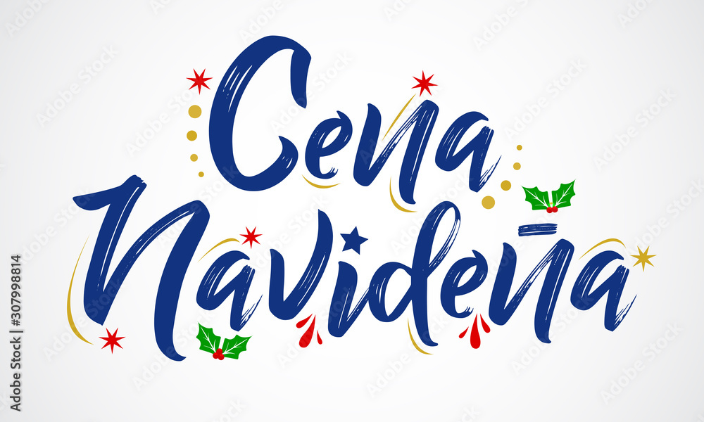 Cena Navidena, Christmas Dinner spanish text, vector design. Cena Navidena, Christmas Dinner spanish text, vector design.