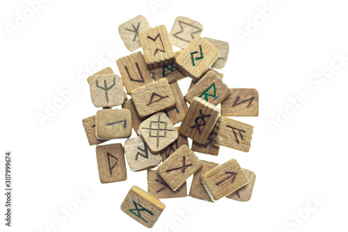 Wallpaper Mural Old wooden runes isolated on a white background Torontodigital.ca