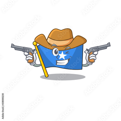 Flag somalia cartoon character as a Cowboy holding guns