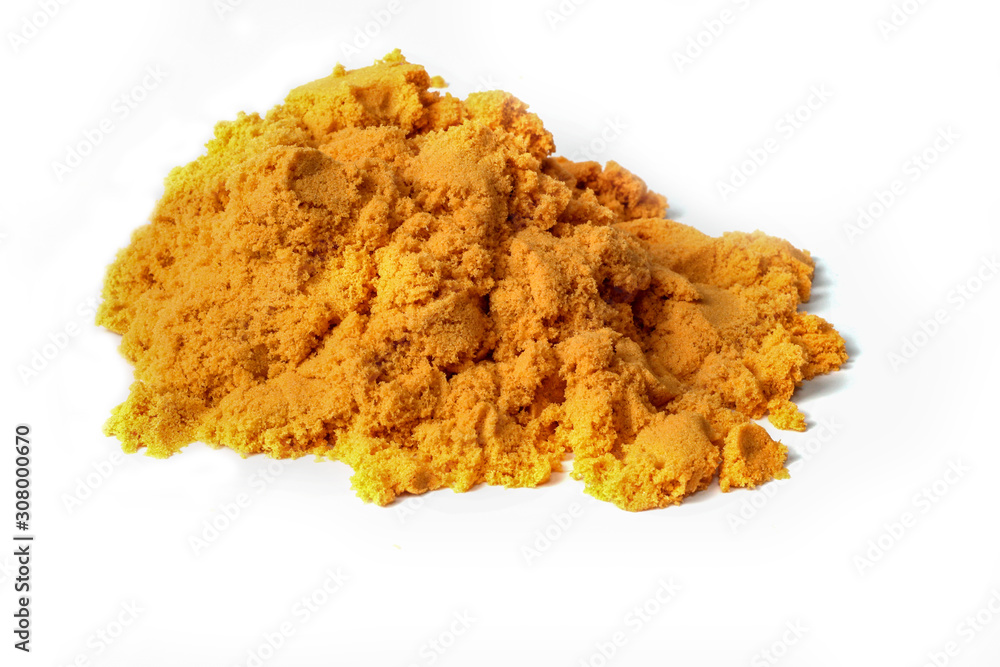 Yellow Kinetic Sand isolated on white background. Yellow Kinetic Sand isolated on white background.