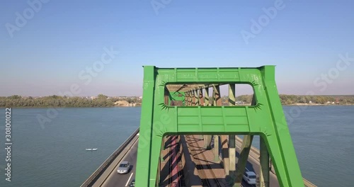 Aerial view of Pancevacki bridge and Danube river in Belgrade, Serbia photo