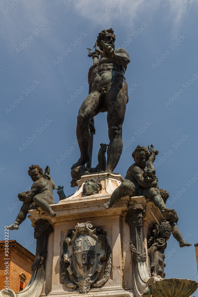 BOLOGNA / ITALY - JULY 2015: Fountain details in the historic centre of Bologna, Italy