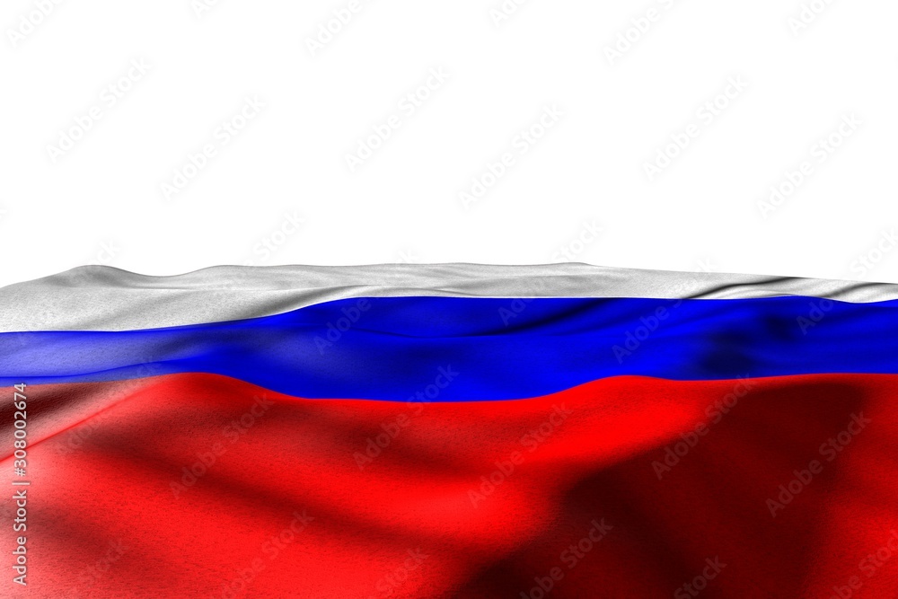 Fototapeta premium cute any holiday flag 3d illustration. - mockup illustration of Russia flag lay with perspective view isolated on white with space for content
