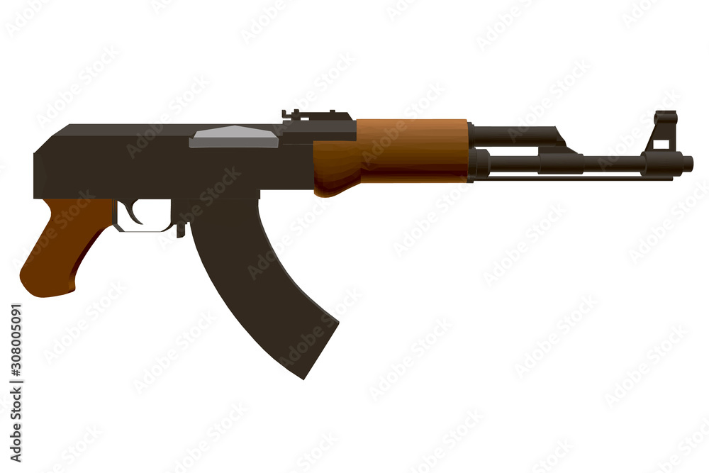 Kalashnikov assault rifle. Polygonal detailed machine. Side view. 3D. Vector illustration Kalashnikov assault rifle. Polygonal detailed machine. Side view. 3D. Vector illustration
