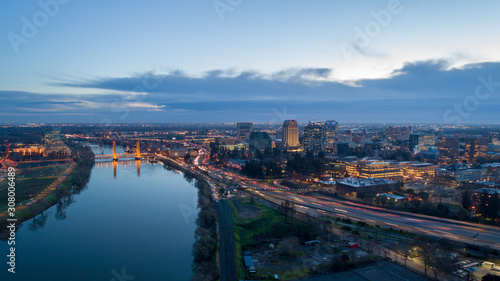 Aerial view of Sacramento highways and river