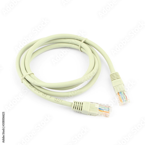 Colored network cables patch cords on white background