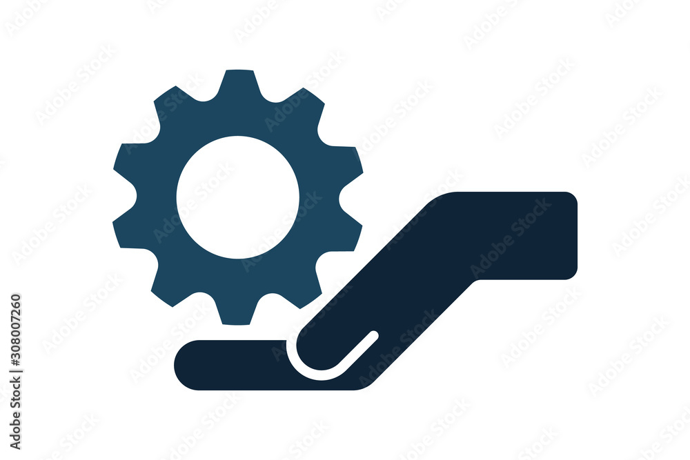 Hands with cog wheel or gear icon. Hands with cog wheel or gear icon.