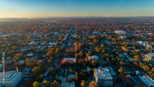 Aerial view of Sacramento neighborhood in the fall