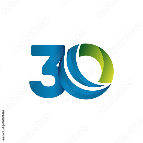 30 Years Anniversary Celebration Blue green Vector Template Design Illustration