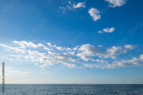 Landscape of sea horizon seascape under blue sky and cloud. © sirins