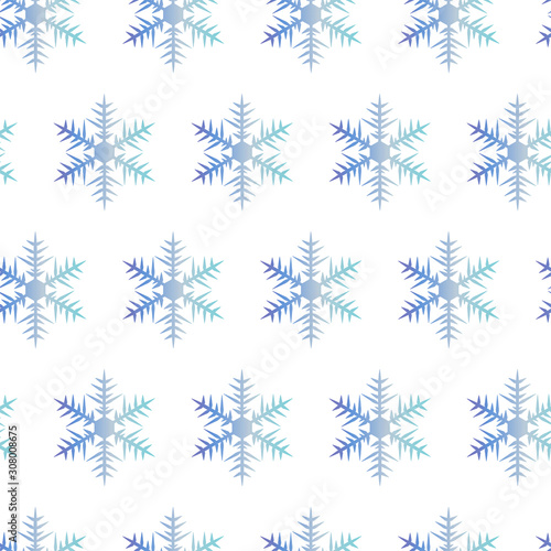 Christmas seamless gradient pattern with snowflakes on white background.