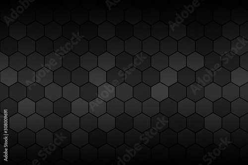 Honeycomb Grid tile random background or Hexagonal cell texture. in color black or dark or gray or grey. And vignette dark border shadow of top and bottom.