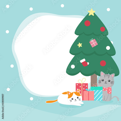 Christmas cats.Cute cats vector illustration  for merry christmas or new year greeting.Free space your text.Design for banner ,cute card,template,printable,etc.
