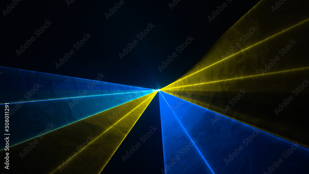 Fototapeta premium Disco laser with blue and yellow rays