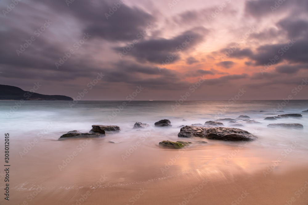Soft Dawn Seascape with Smoky Haze and Clouds at the Seaside