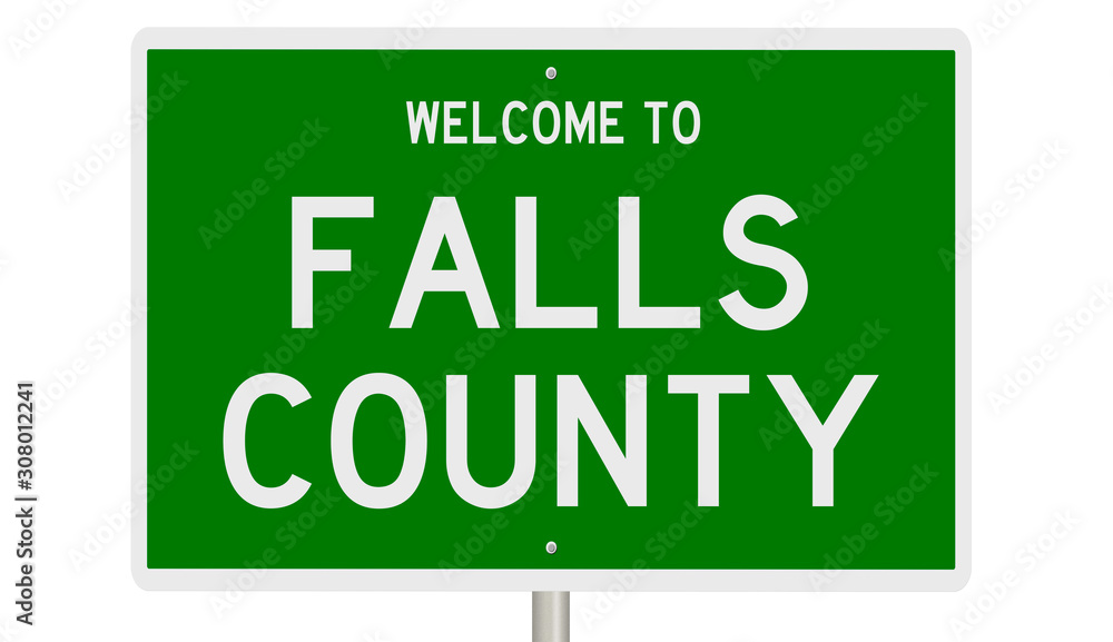 Rendering of a 3d green highway sign for Falls County