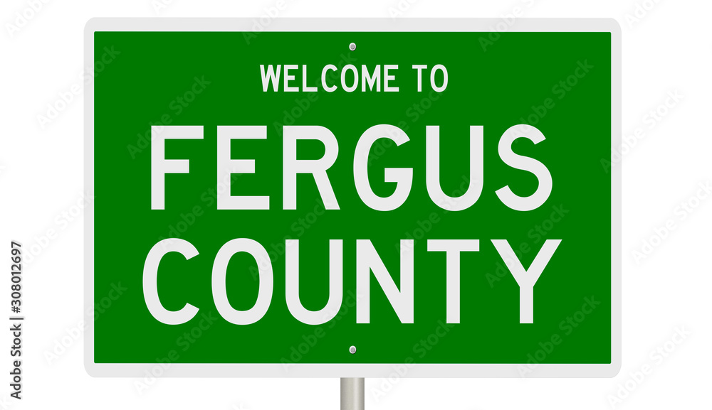 Rendering of a 3d green highway sign for Fergus County Rendering of a 3d green highway sign for Fergus County