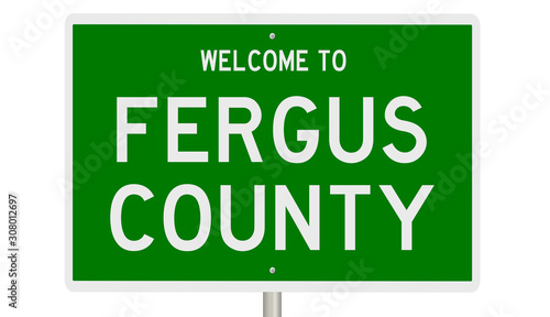 Rendering of a 3d green highway sign for Fergus County