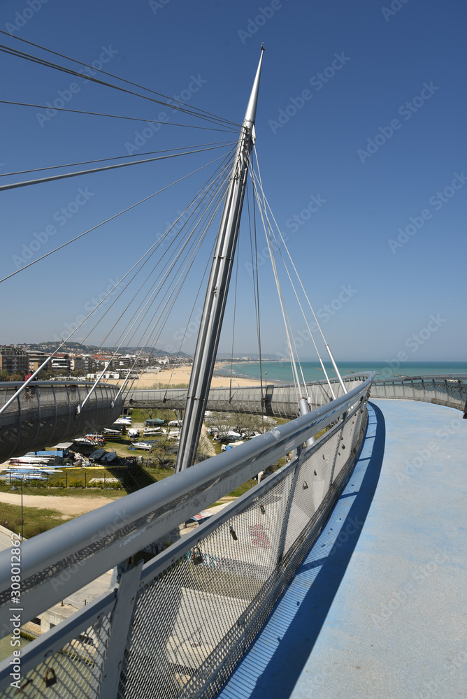 Ponte del Mare in Pescara, Abruzzo, Italy Divided Into Pedestrian and Bicycle Paths Ponte del Mare in Pescara, Abruzzo, Italy Divided Into Pedestrian and Bicycle Paths