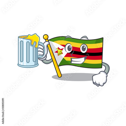 Happy flag zimbabwe holding a glass with juice