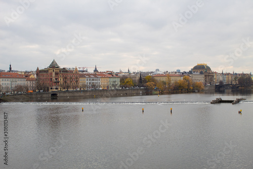  Cityscape of the Czech capital Prague and the Vltava river. View of Charles Bridge and Prague Castle on Christmas Eve.