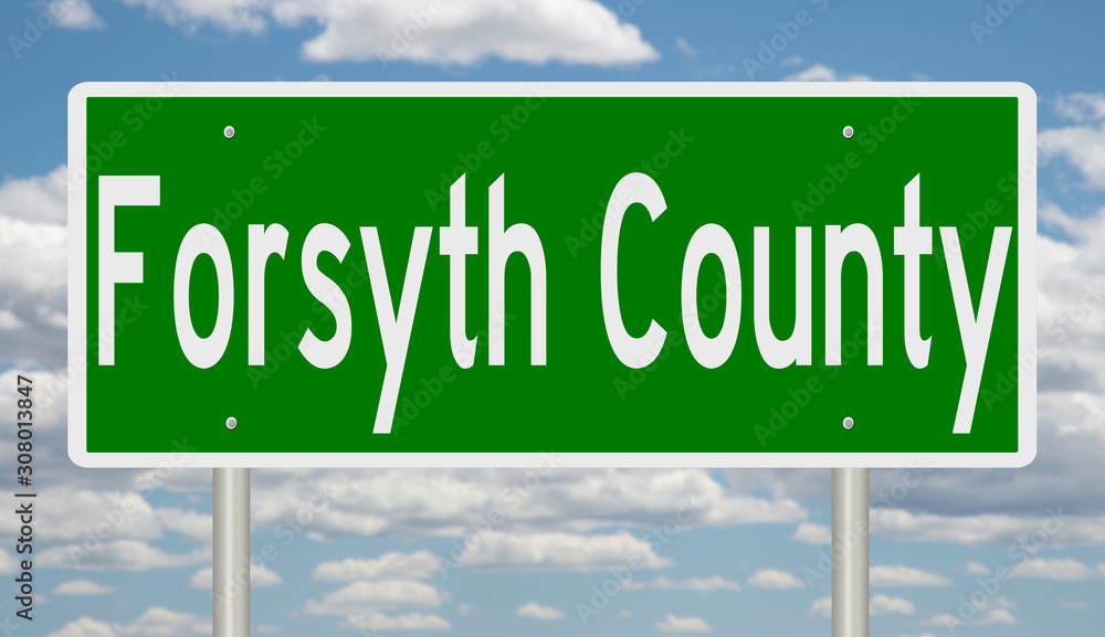 Rendering of a 3d green highway sign for Forsyth County