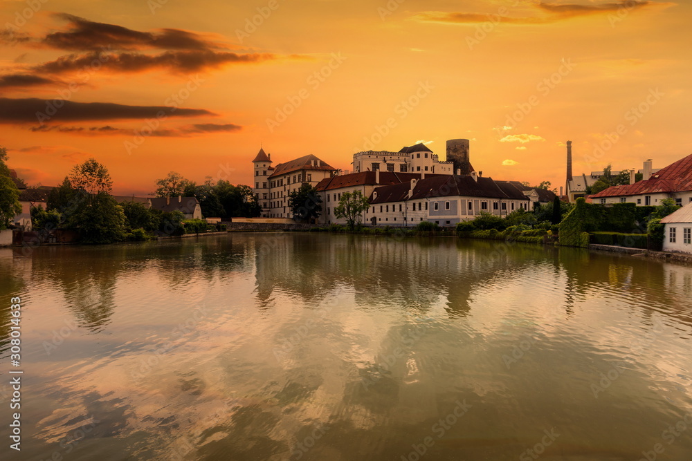 Jindrichuv Hradec Castle at sunset time. Czech Republic.