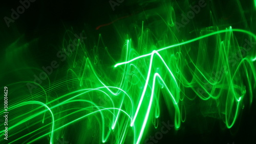 LED,Drawing lines of green light in various shapes