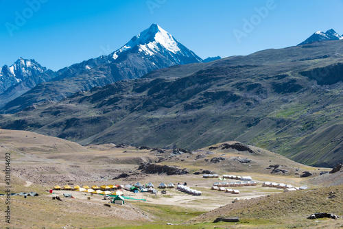 Himachal Pradesh, India - Sep 03 2019 - Tourist Camp of Chandra Taal (Moon Lake) in Lahaul and Spiti, Himachal Pradesh, India. photo