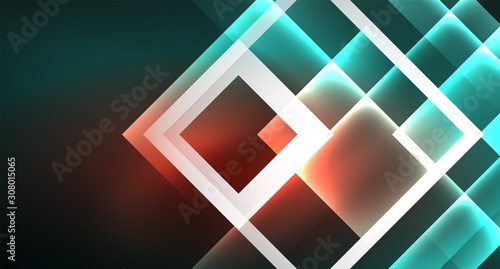 Free Download Neon geometric abstract background in hipster style on light background. Space retro design. Color geometric pattern. Square shape abstract background. - GFXLoad