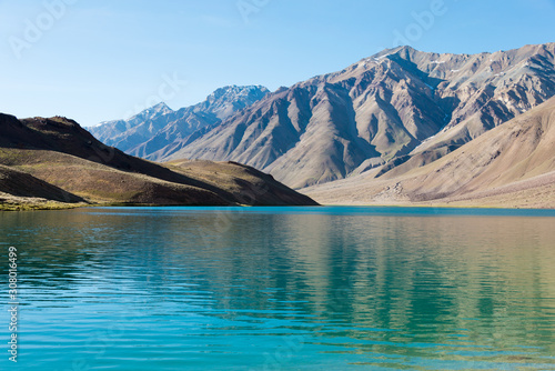 Himachal Pradesh  India - Sep 03 2019 - Chandra Taal  Moon Lake  in Lahaul and Spiti  Himachal Pradesh  India. It is part of Ramsar Convention - Chandertal Wetland.