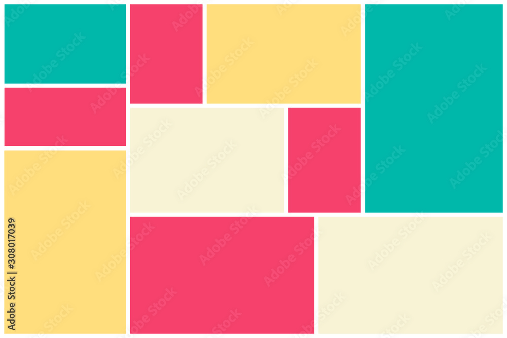 Fototapeta premium Photo collage pattern. White frames, colored pattern