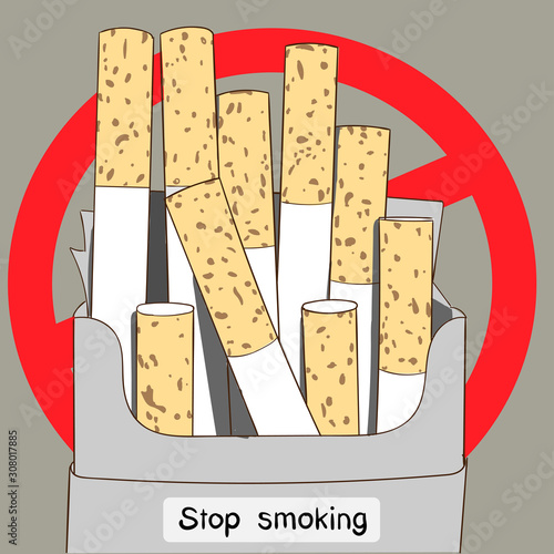 Uncooked cigarette packages are another sign that all the world's people stop smoking.Doodle art concept,illustration painting