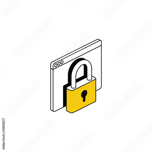 Window lock. Vector line, 3d stroke isometric, color web icon, new flat style. Creative illustration design, abstract idea for infographics.