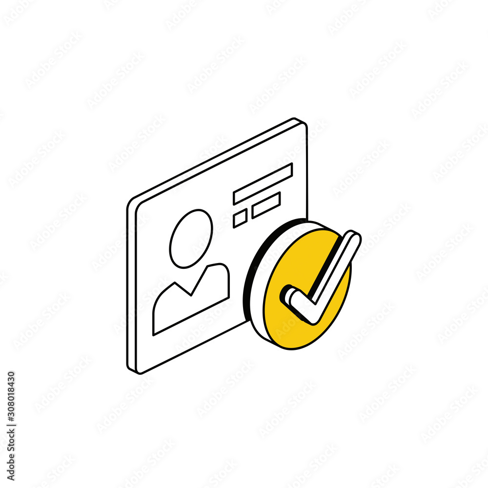 User account checkmark. Vector line, 3d stroke isometric, color web icon, new flat style. Creative illustration design, abstract idea for infographics. User account checkmark. Vector line, 3d stroke isometric, color web icon, new flat style. Creative illustration design, abstract idea for infographics.
