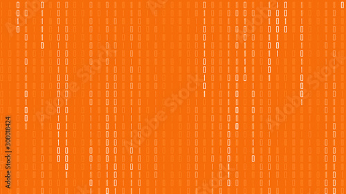 Technology digital binary code in color of orange and white color of text for use as background.