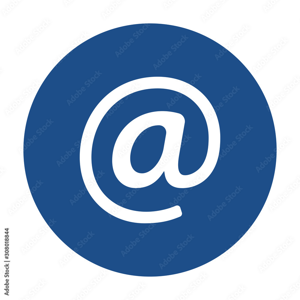Blue round email icon, button on a white background Blue round email icon, button on a white background