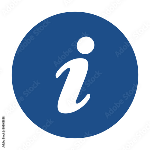 Blue round information icon, button on a white background
