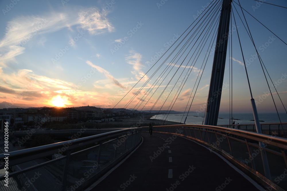 Pescara Bridge at Sunset, Ponte del Mare, Abruzzo, Italy