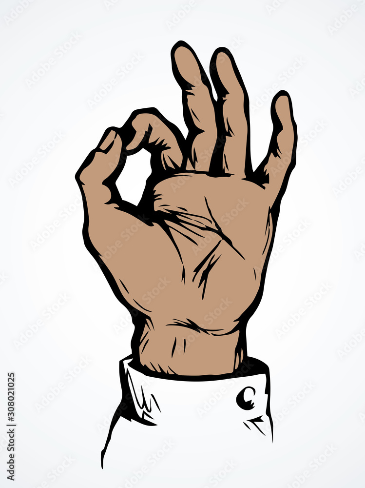 Obraz premium Hand shows OK. Vector drawing