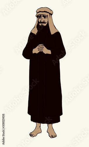 Jewish man in old clothes. Vector drawing
